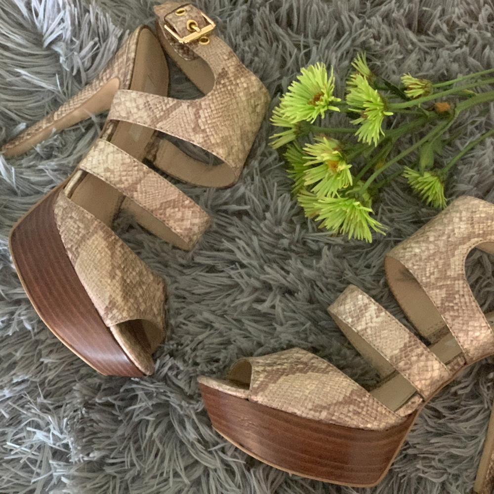 Tan/gold/brown platforms, Guess, size 6 1/2
